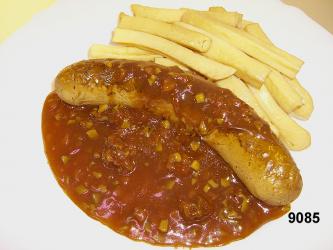 Bratwurst mit Pommes frites 